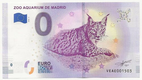 Billet Touristique 0 (Zero) Euro Souvenir Zoo Aquarium De Madrid - Lynx 2018.