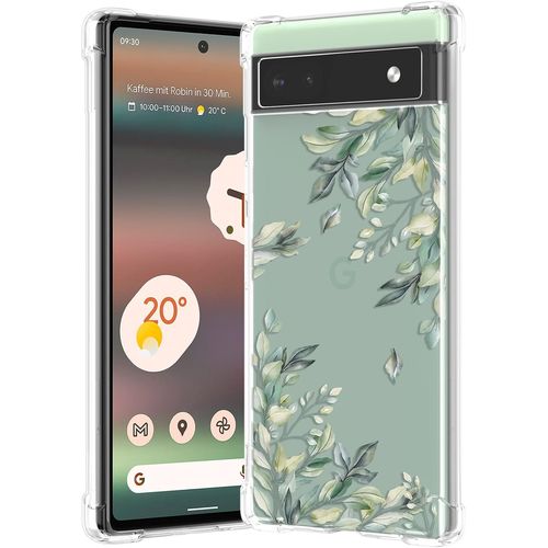 Coque Compatible Avec Google Pixel 7, Transparent Silicone Housse Avec Fleurs Motif Pour Pixel 7-Feuilles