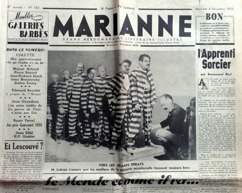 4 Décembre 1935 : Vieux Journal De Gauche "Marianne" (Colette, Irène Némirovsky, Stefan Zweig, Emmanuel Berl, Achard, Giraudoux)