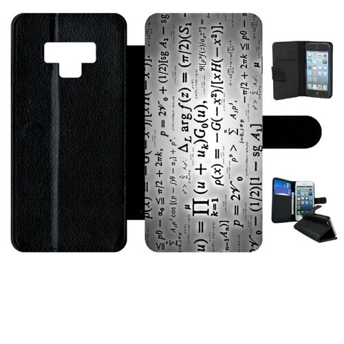 Etui a rabat - Calcul pi math fond argent - compatible avec samsung Galaxy Note9 - Simili-cuir - bord Noir