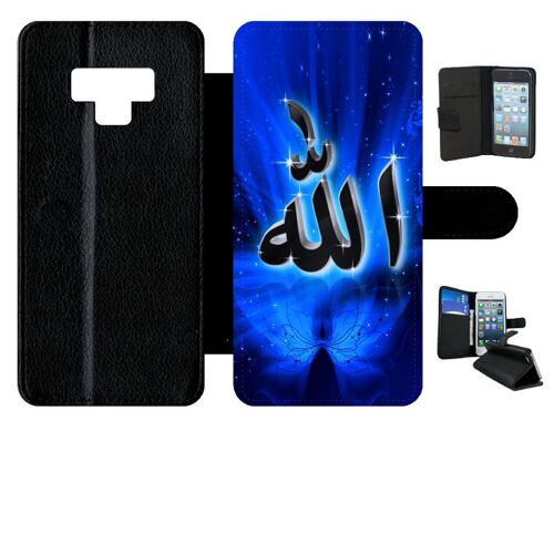 Etui a rabat - Allah religion bleu nuit - compatible avec samsung Galaxy Note9 - Simili-cuir - bord Noir