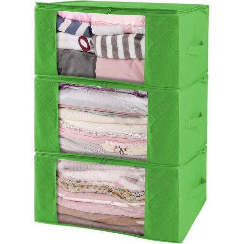 Kalanka-Sac De Rangement Lot De 3 Pliable Voyage 41l Boite De Rangement De Stockage Vêtements Fenêtre Transparent Respirant Sacs Vert