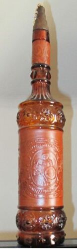 Objet Décoratif En Verre Travaillé Gainé Façon Imitation Cuir Pouvant Servir De Carafe Ou De Pied De Lampe-Bouchon Amovible-Hauteur Totale 38cm