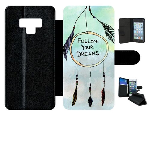 Etui A Rabat - Attrape Rêve Dreams - Compatible Avec Samsung Galaxy Note9 - Simili-Cuir - Bord Noir