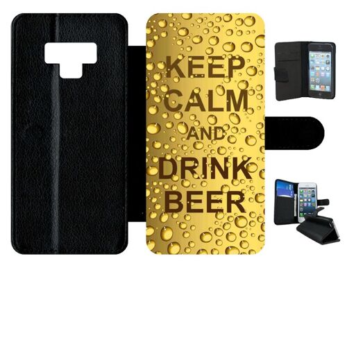 Etui A Rabat - Keep Calm Biere Bulle - Compatible Avec Samsung Galaxy Note9 - Plastique - Bord Noir