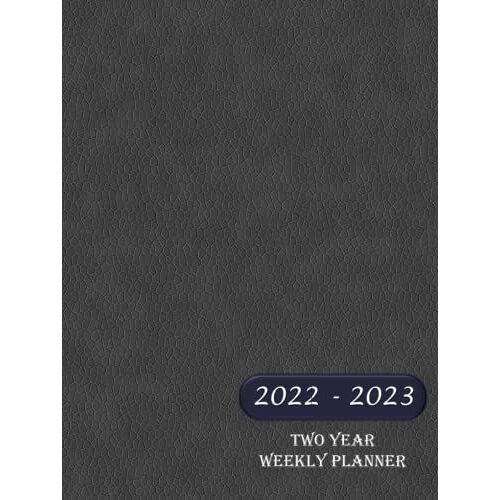 2022-2023 Two Year Weekly Planner: Hardcover Calendar Journal Logbook, Monday Start, Large Size 8.5x11, Gray Navy Blue