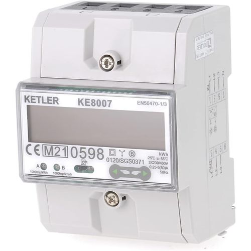LIKO-Ke8007 : Compteur Électrique Modulaire - Tétra 80 A - Certifié Mid - Simple Tarif - Sortie D'Impulsion - Affichage Lcd