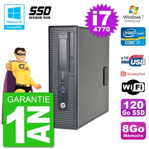 PC HP EliteDesk 800 G1 SFF i7-4770 RAM 8Go SSD 120Go Graveur DVD Wifi W7