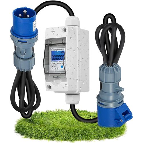 LIKO-Compteur D'Électricité Numérique Mobile 230V 60A Avec Prise Cee (Prise Européenne), Étanche Ip67, Prise Industrielle Compteur D'Électricité Led