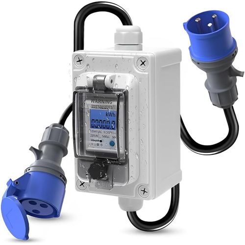 LIKO-Compteur Électrique Numérique Mobile, Mobile Digital Meter 230V 16A, Prise Compteur D'Énergie Ip67 Extérieur, Avec Câble En Caoutchouc, Pour Mobil-Homes Et Véhicules Électriques