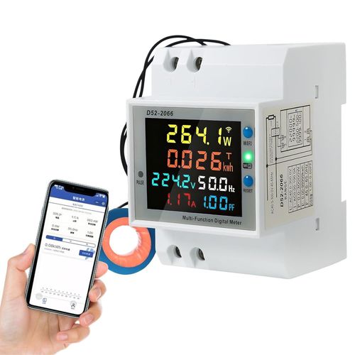 LIKO-Wifi Compteur D'Énergie Monophasé, 6 En 1 Compteur Electrique Wattmetre Wifi Lcd Voltmètre Ampèremètre Numérique Pour Rail Din Compteur Kwh Ac40-300V 100A(Ct Externe)