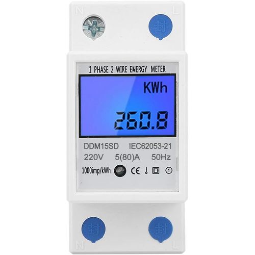 LIKO-Compteur Électrique Monophasé, 5-80A Ddm15Sd Mètre Relais Electronique D'Energie Kwh Monophasé D'Affichage Numérique De Contre-Jour D'Affichage À Cristaux Liquides, Compteur D'Énergie À Rail Din