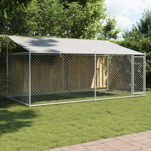 Cage Pour Chien Avec Toit Et Portes Gris 4x2x2 M Acier Galvanisé