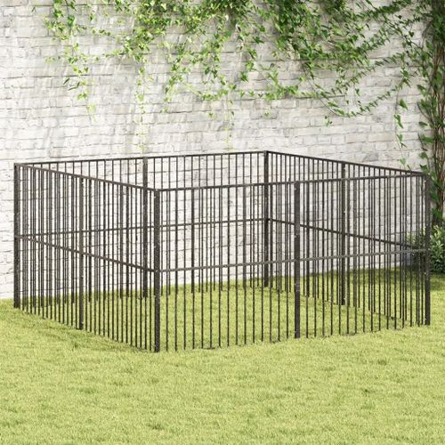 Vidaxl Parc Pour Chien 8 Panneaux Noir Acier Galvanisé