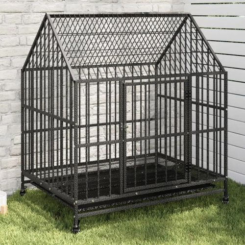 Vidaxl Cage Pour Chien Avec Roues Noir Gris Acier Galvanisé