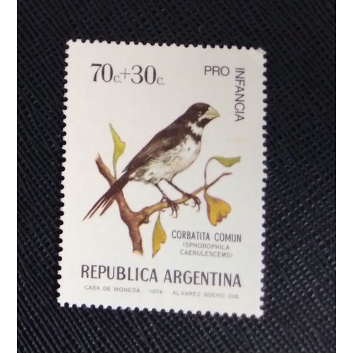 Timbre Argentine Yt 968 Seedeater À Double Collier (Sporophila Caerulescens) 1974 ( 131207 )