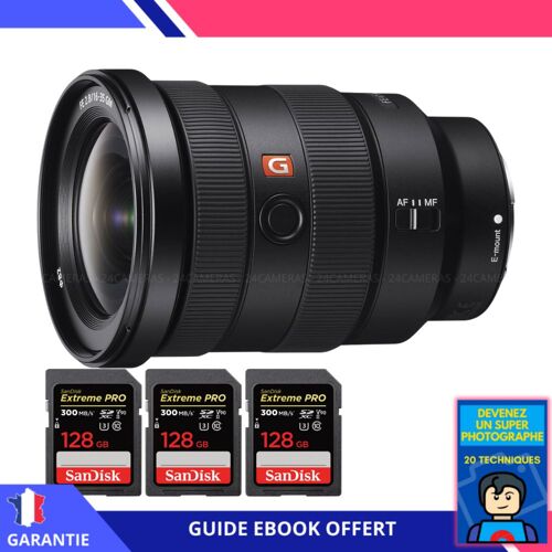 Sony FE 16-35mm f/2.8 GM + 3 SanDisk 128GB UHS-II 300 MB/s + Ebook 'Devenez Un Super Photographe' - Objectif Sony FE pour Sony Hybride