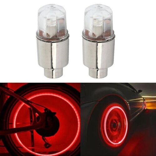 Rouge - Capuchon De Assujetd'air De Roue De Voiture, Capuchon De Lumière Led, Étanche, Accessoires De Vélo, Moto, Auto, 2 Pièces