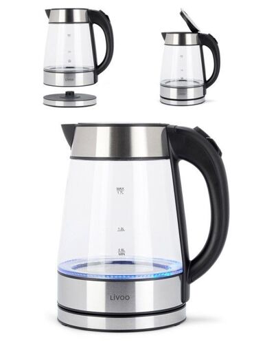 Bouilloire électrique Verre Transparent 1.7L 2200W LED BLEU acier inoxydable