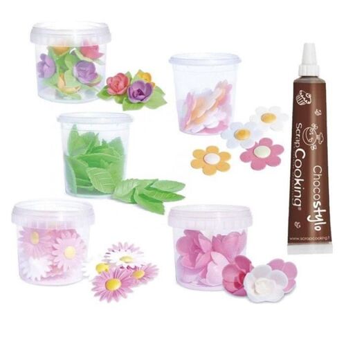 Coffret Décors Azyme Feuilles Et Fleurs + 1 Stylo Chocolat Offert