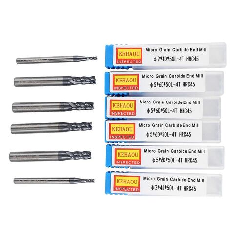 1-6 mm 4 hrc45 Solide en carbure de tungstène Moulin d'extrémité CNC Routeur bits Outils Cnc Milling Cutter Bits 6 pcs