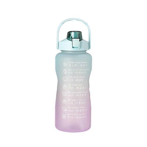 Tasse De Paille D'eau D'une Capacité De 2 L Gobelets D'eau En Plastique De Couleur Dégradée Avec Marqueur De Temps Sports De Plein Air -C