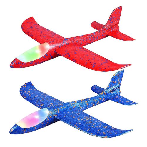 2Pack LED Lumière Avion Jouets Lancer Mousse Avion Clignotant Planeur Lumineux Avion En Plein Air Sport Anniversaire Cotillons
