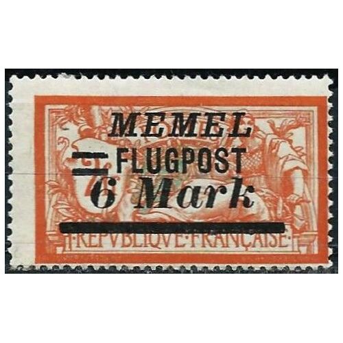 Lituanie, Enclave De Memel Sous Adm. Francaise 1922, Beau Timbre De Poste Aerienne Yvert 28, Type Merson 2f. Orange Et Vert Bleu Surcharges "Memel 6 Mark" Et "Flugpost", Neuf*