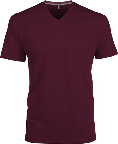 T-Shirt Manches Courtes Col V - K357 - Rouge Bordeau - Homme