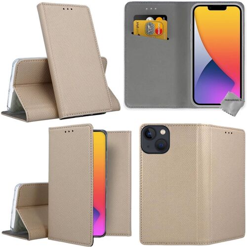 Housse pour Apple iPhone 14 Plus - etui coque pochette portefeuille + verre trempe - OR MAGNET