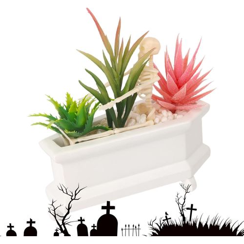 Cache-pot en forme de crane artificiel, cercueil en forme de crane artificiel, jardinières artificielles pour plantes succulentes, squelette