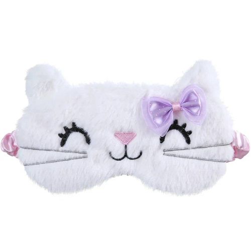 Masque De Couverture Pour Les Yeux En Forme De Chat Mignon,Doux,En Tissu Peluche,Bandeau Pour Les Yeux,Relaxation Pour Filles Et Dames,Pour La Maison,Les Voyages,Soins Oculaires-White Cat-