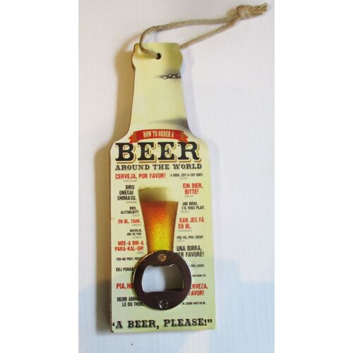 Décapsuleur Bois Peint Manuel Beer Biere Dans De Nombreuses Langues Retro Glaciere Usa