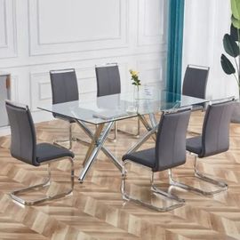 Chaise Luge, Structure En Métal Chromé, Charge Max. 120 Kg, Revêtement En Cuir Souple, Gris (Lot De 4)