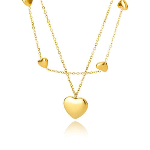 Colliers Coeur Pour Femmes En Acier Inoxydable Plaqué Or Chaîne Zircon Coeur Pendentif Collier Ras Du Cou Mariage Boho Bijoux Cadeau Femme-45cm-N03599g