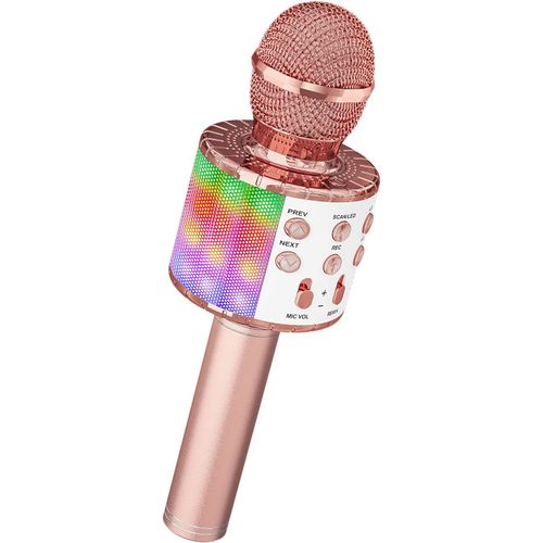 Microphone Sans Fil Karaoké, Ankuka Micro Karaoke Enfant avec Lumières LED de Danse, Microphone Bluetooth pour Enfants Fille Garcon pour Fête Chanter Idée Cadeau de Noël Anniversaire Or Rose