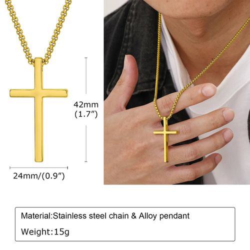 Collier Croix Vnox Pour Hommes Et Femmes,Collier Pendentif Croix Uni De Couleur Argent Avec Chaîne De Boîte En Acier Inoxydable-55cm 22inch-Nc-1454g