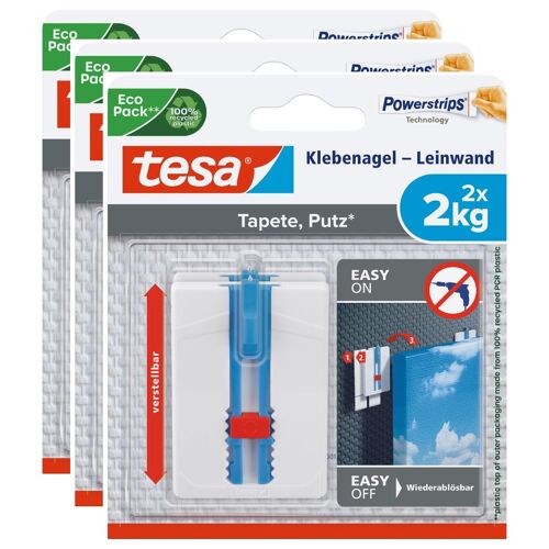 tesa Lot de 3 Packs 2 Clous Adh¿sifPowerstrips 2Kg pour papier peint et pl¿tre