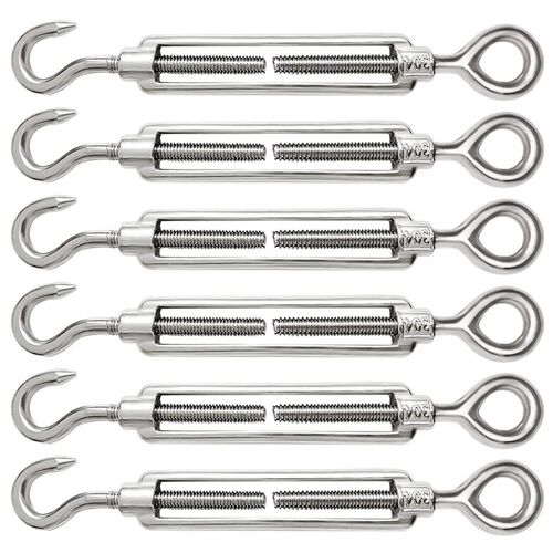 KALANKA-6 Pièces Tendeur Cable M6 Tendeur Cable Inox 304 Réglable Crochet de Ridoir et Oeil pour Tendeur de Fil Cable Acier Corde Crochet Tendeur Accessoires