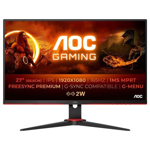 AOC Gaming 27G2SPAE/BK - G2 Series - écran LED - jeux - 27" - 1920 x 1080 Full HD (1080p) @ 165 Hz - IPS - 250 cd/m² - 1000:1 - 1 ms - 2xHDMI, VGA, DisplayPort - haut-parleurs - noir, rouge