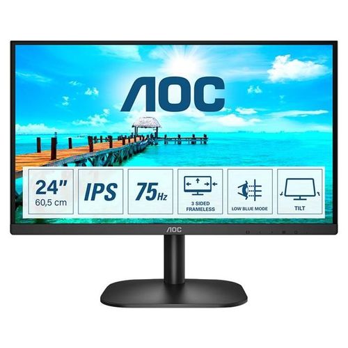 AOC 24B2XDA - Écran LED - 24" (23.8" visualisable) - 1920 x 1080 Full HD (1080p) @ 75 Hz - IPS - 250 cd/m² - 1000:1 - 4 ms - HDMI, DVI, VGA - haut-parleurs - noir
