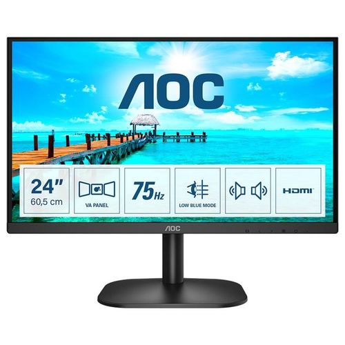 AOC 24B2XDAM - B2 Series - écran LED - 24" (23.8" visualisable) - 1920 x 1080 Full HD (1080p) @ 75 Hz - VA - 250 cd/m² - 3000:1 - 4 ms - HDMI, DVI, VGA - haut-parleurs - noir