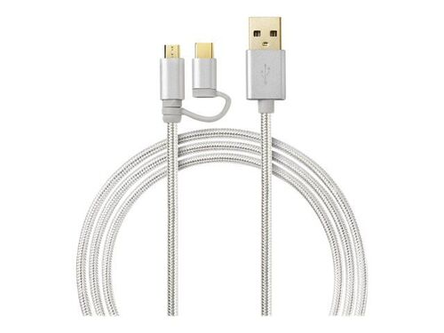 Nedis 2-in-1 - Kit câble USB - 1 m - rond - aluminium