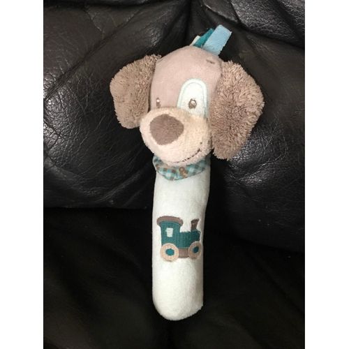 Peluche Doudou Chien Cyril Bâton Nattou Aubert Bleu Train Pouet 19 Cm 