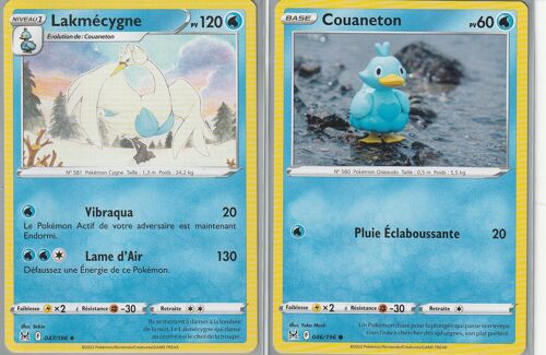 2 Cartes Pokemon - Lakmecygne 047/196 + Couaneton 0468/196 - Eb11 Origine Perdue -