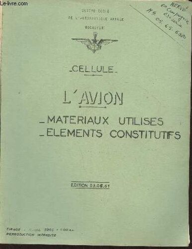 Cellule- L Avion, Matériaux Utilisés, Éléments Constitutifs (Édition 03-06-61)