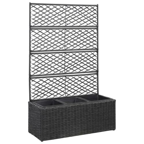 Prolenta Premium - Jardinière En Treillis 3 Pots 83x30x130 Cm Résine Tressée Noir