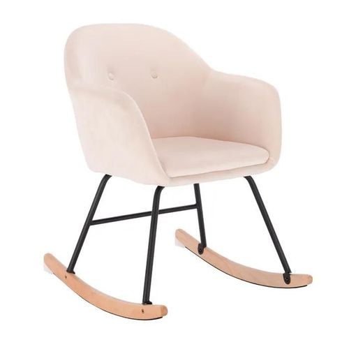 Chaise À Bascule En Velours.Fauteuil Relax Avec Pieds En Acier+Patin En Bois.Crème