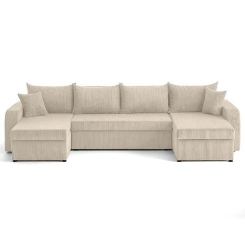 Canapé Panoramique 7 Places Valos En Velours Côtelé Beige