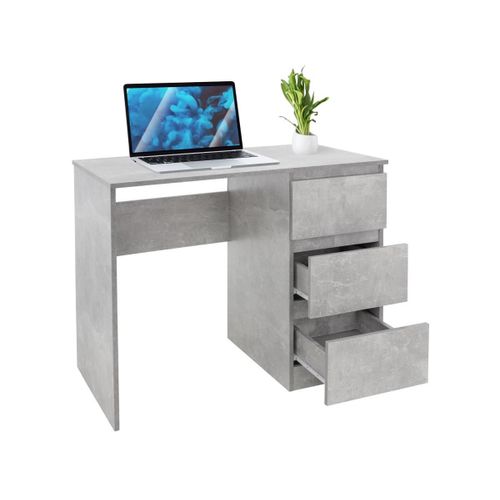 Bureau Informatique Avec 3 Tiroirs Table De Travail Gris Ml-Design